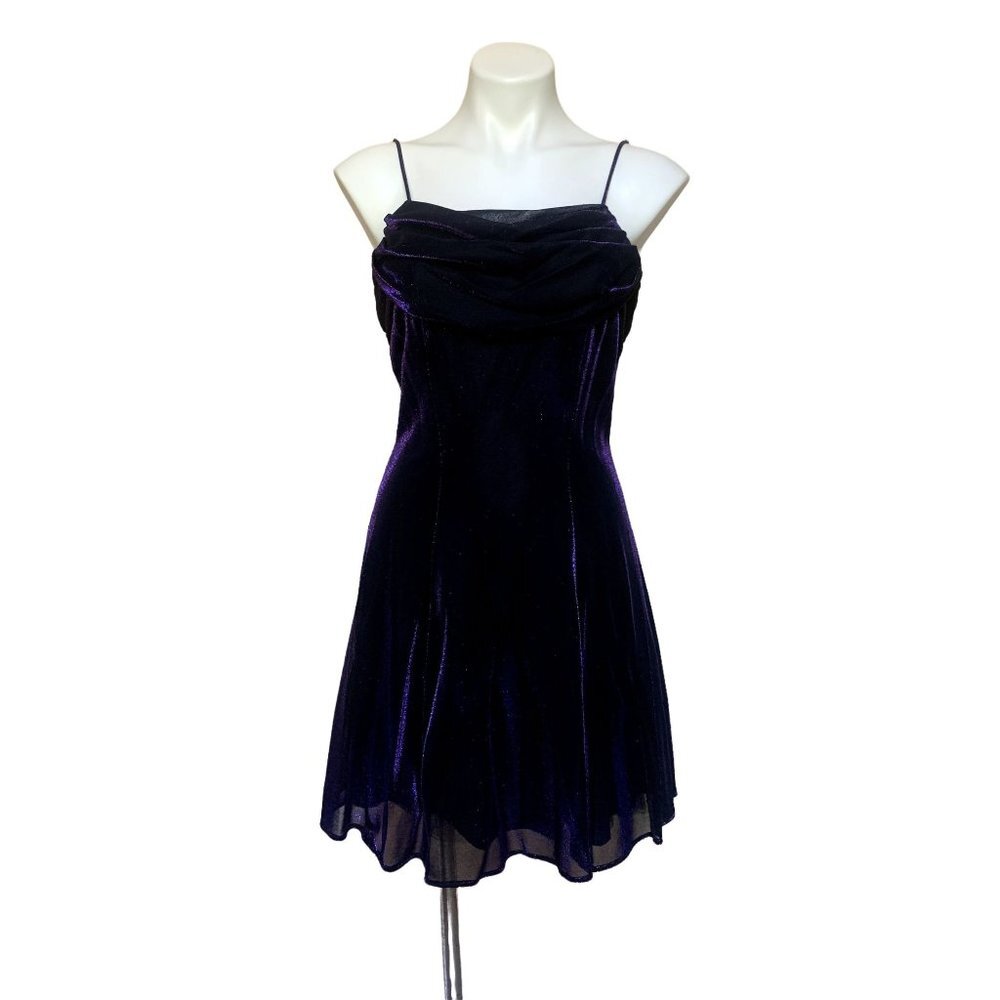 Vintage 90s Shimmering Purple Lame Cocktail Dress Evening Gown 9/10 Size Small